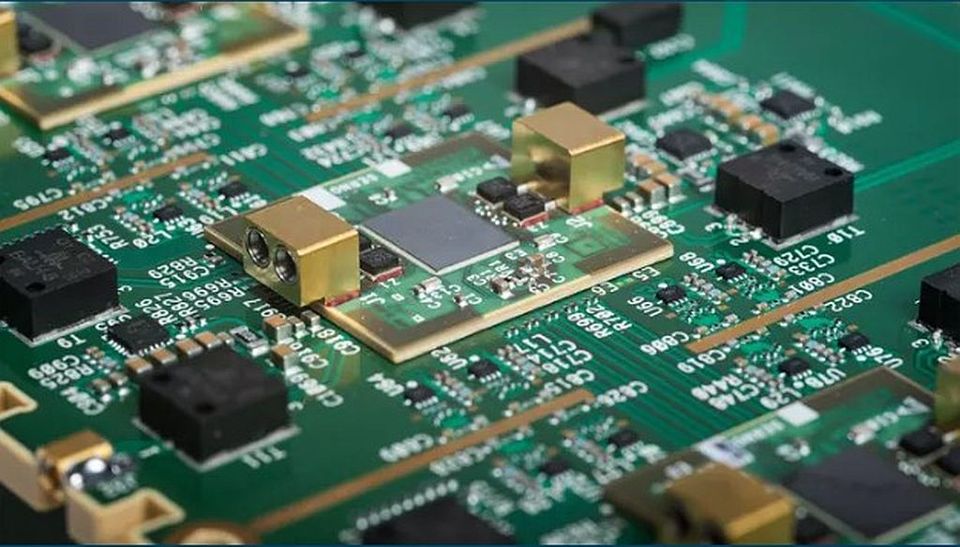 Close-up of components on an electronic circuit board